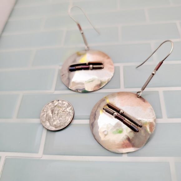 Sterling Disc Long Loop Earrings - Picture 2 of 5